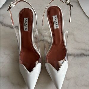 Alaia white heart toe slingback heels